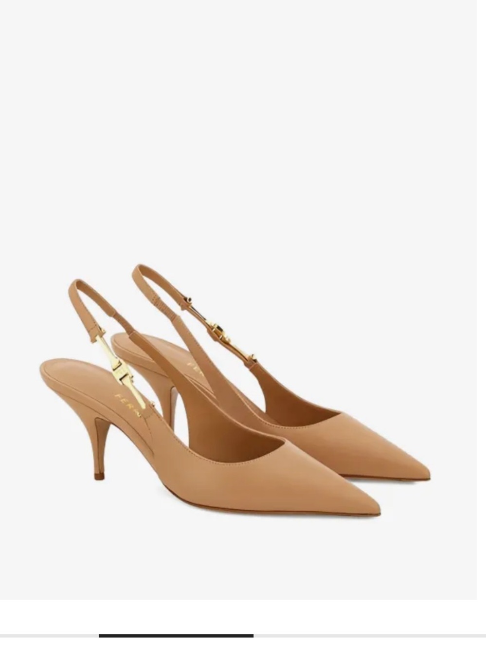 Salvatore Ferragamo Tan Leather F-Buckle Slingback Pointed-Toe Pumps